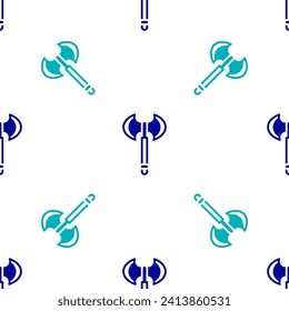 Blue Medieval axe icon isolated seamless pattern on white background. Battle axe, executioner axe. Medieval weapon.  Vector