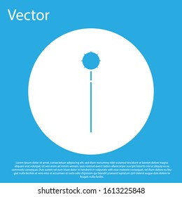 Blue Medieval chained mace ball icon isolated on blue background. Medieval weapon. White circle button. Vector Illustration