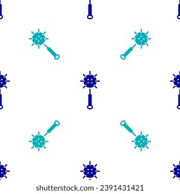 Icono de la bola de encaje con encadenamiento medieval azul aislado en un patrón sin fisuras sobre fondo blanco. arma medieval.  Vector