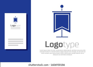 Blue Medieval flag icon isolated on white background. Country, state, or territory ruled by a king or queen. Logo design template element. Vector Illustration