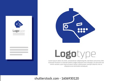 Blue Medieval iron helmet for head protection icon isolated on white background. Logo design template element. Vector Illustration