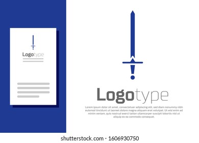 Blue Medieval sword icon isolated on white background. Medieval weapon. Logo design template element. Vector Illustration