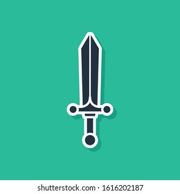 Blue Medieval sword icon isolated on green background.  Vector Illustration
