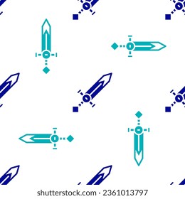 Icono de la espada medieval azul aislado en fondo blanco. arma medieval.  Vector