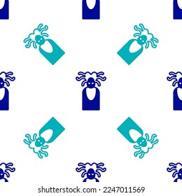 Blue Medusa Gorgon head with snakes greek icon isolated seamless pattern on white background.  Vector