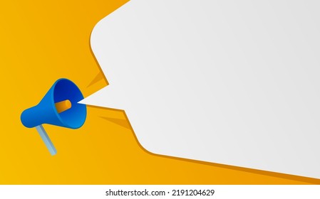 Blue megaphone with an empty speech bubble on orange background . Social media concept for marketing announcements. Vector illustration