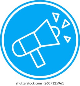 Blue megaphone icon inside a circular badge. Symbol of announcement, marketing, and communication. Ideal for ads, notifications, and promotional designs.