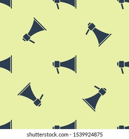 Blue Megaphone icon isolated seamless pattern on yellow background. Speaker sign.  Vector Illustration