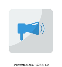 Blue Megaphone icon on grey rounded square button on white