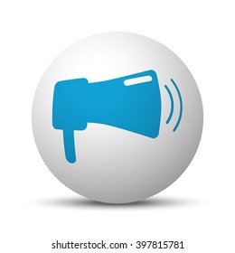 Blue Megaphone icon on sphere on white background