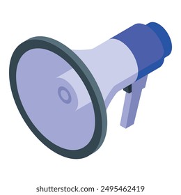 Blue megaphone making an announcement, spreading information and news