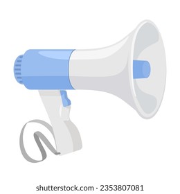 Blue Megaphone on isolated white background. Vector illustration cartoon flat design outline object.