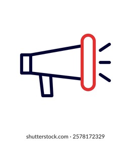 Blue megaphone with red speaker emitting sound waves