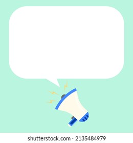 blue Megaphone with  text message box isolated on blue background, vector design illustration announcement concept with copy space.