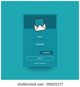 Blue Member Log In Box In Flat Design With Envelope