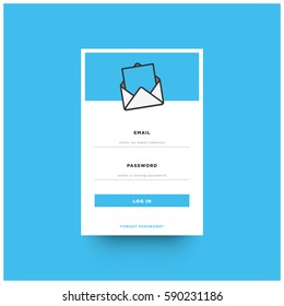 Blue Member Login Box In Flat Design With Envelope