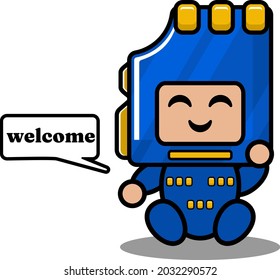 blue memory card mascot costume cute vector cartoon character saying welcome