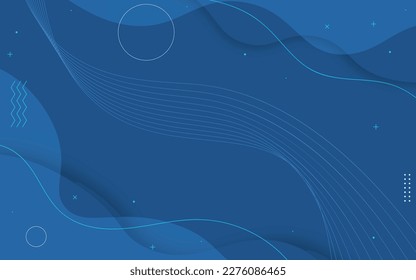 Blue memphis background with lines and circles shapes