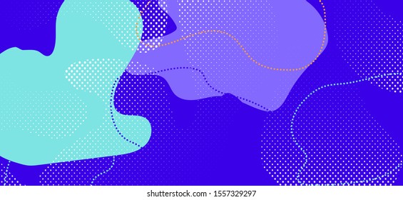 Blue Memphis Cover. Creative Abstract Illustration. Contemporary Liquid Brochure. Bright Flow Collage. Memphis Poster. Graphic Geometric Presentation. Colorful Trendy Memphis Design.