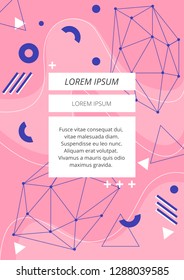Blue memphis style decoration on pastel pink background