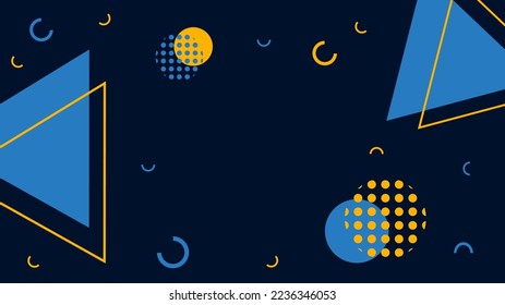 blue memphis vector with geometric shapes on dark background suitable for banner, layout, wallpaper, desktop, flyer.