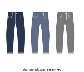 Blue men jeans collection set - fashion elements. Isolated vector illustration.