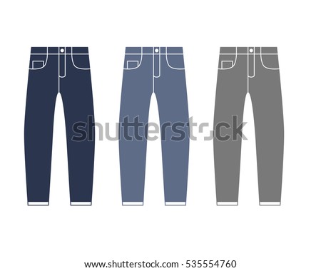 Blue men jeans collection set - fashion elements. Isolated vector illustration.