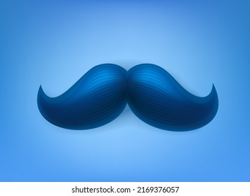 Blue men moustache on blue background. 3d vector illustration