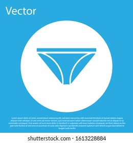 Blue Men underpants icon isolated on blue background. Man underwear. White circle button. Vector Illustration
