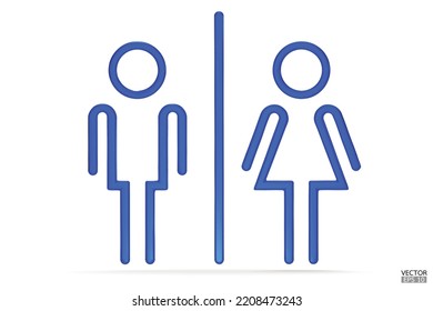 Blue Men And Women Restroom Icon In White Background, Men And Women Bathroom 3D Sign.Toilet Vector Icon For Any Use. 3D Vector Illustrator.