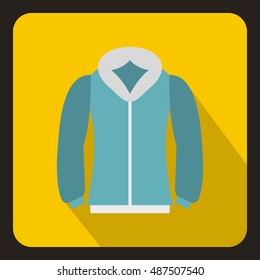 Blue mens winter jacket icon in flat style with long shadow. Clothing symbol vector illustration