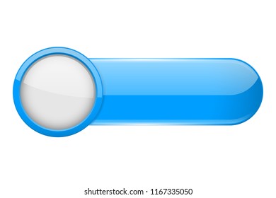 Blue menu button with white circle. Oval glass 3d icon. Vector illustration isolated on white background