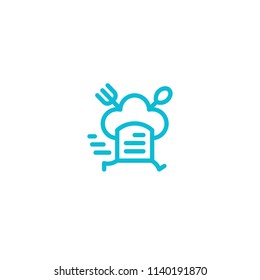 Blue Menu Chief Food Fork Spoon Delivery Running Fast Logo Design