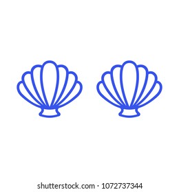 Blue mermaid bra. Outline mermaid top - t-shirt design. Scallop sea shell. Clam. Conch. Seashell - flat vector icon.