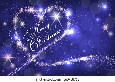 Blue Merry Christmas card with abstract sparkle heart - vector illustration