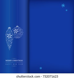 Blue Merry Christmas and Happy New Year card with abstract christmas balls and place for your text - vector illustration
