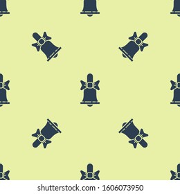 Blue Merry Christmas ringing bell icon isolated seamless pattern on yellow background. Alarm symbol, service bell, handbell sign, notification.  Vector Illustration
