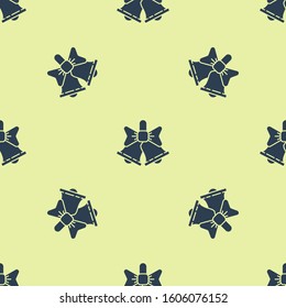 Blue Merry Christmas ringing bell icon isolated seamless pattern on yellow background. Alarm symbol, service bell, handbell sign, notification.  Vector Illustration