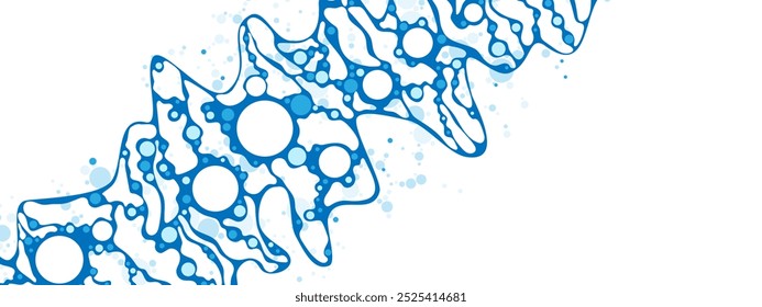 Blue mesh background frame. Internet is a web. Dance. Communication of people.  Texture of chaotic circles, dots. Сosmic path.Banner for medicine, technology, business. Random movements. Vector