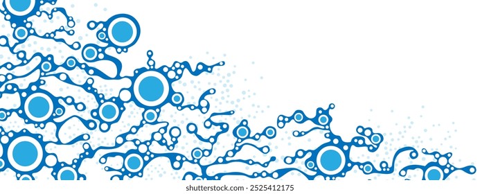 Blue mesh background frame. Texture of chaotic circles, dots. Сosmic path. Internet is a web. Dance. Communication of people. Poster for medicine, technology, business. Random movements. Vector