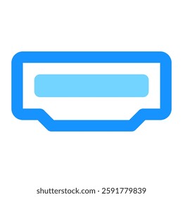 Blue message bubble icon featuring a rectangular shape with a small cutout element at the bottom great for communication designs.