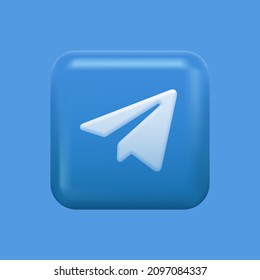 Blue Messaging App Icon. Paper airplane Isolated 3D Button. Vector illustration