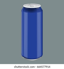 Blue Metal Aluminum Beverage Drink. Mockup for Product Packaging. Energetic Drink Can 500ml, 0,5L. Illustrated vector