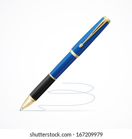 Blue Metal Ball Point Pen And Signature