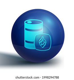 Blue Metal beer keg icon isolated on white background. Blue circle button. Vector