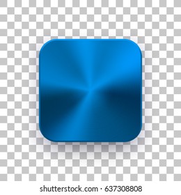 Blue metal blank app icon, technology button template with circular brushed texture, chrome, steel, copper and realistic shadow for design concepts, web sites, interfaces, applications, apps. Vector.