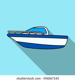 Blue metal boat.Police boat.A means of transportation on water.Ship and water transport single icon in flat style vector symbol stock illustration.
