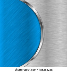 Blue metal brushed texture with chrome elements. Vector 3d illustration