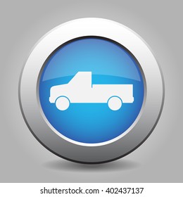 blue metal button - with white car silhouette