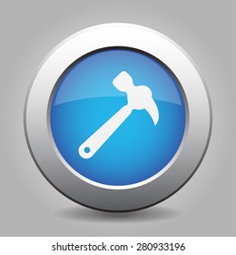 blue metal button - with white claw hammer